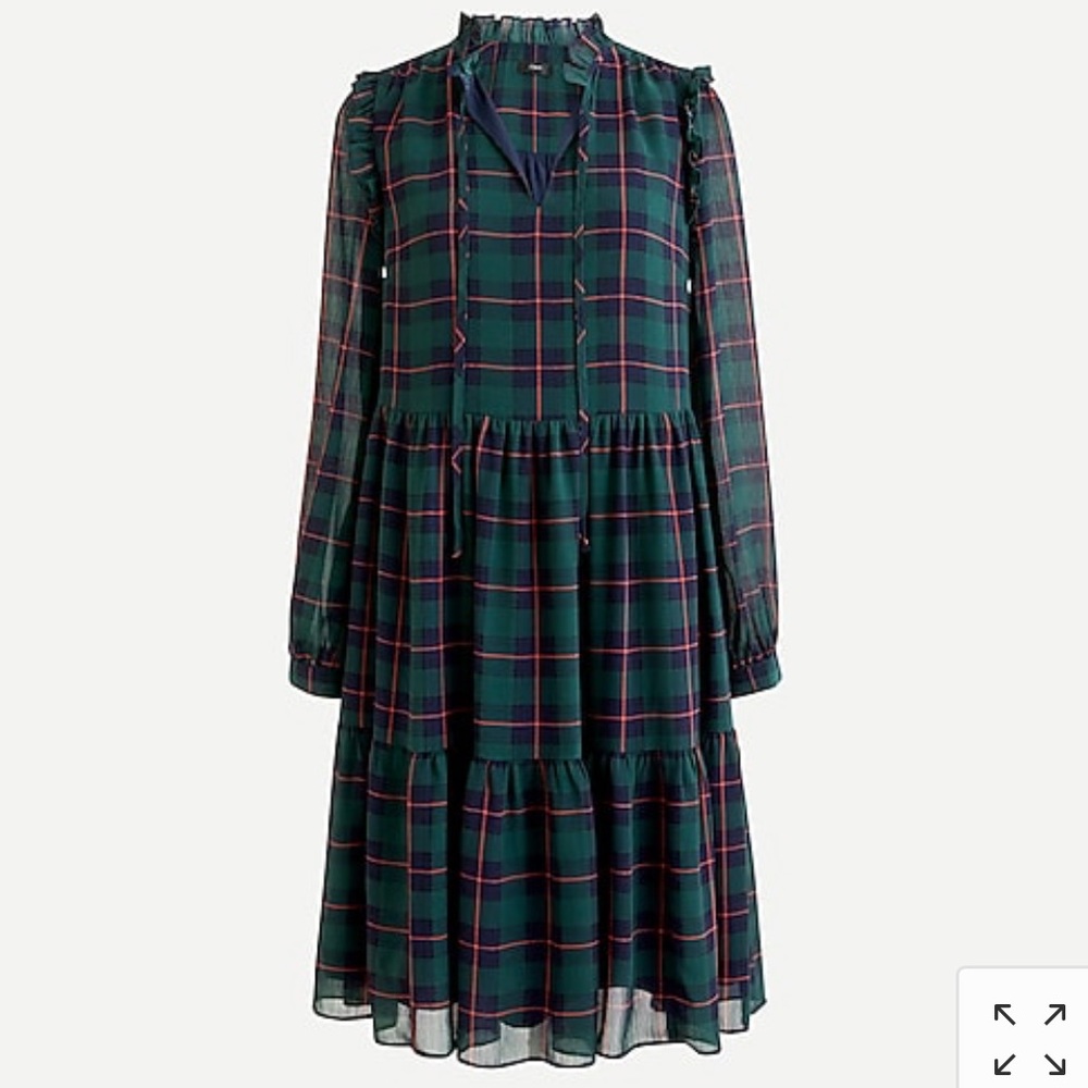 J. Crew Green and Navy Plaid Midi Dress
